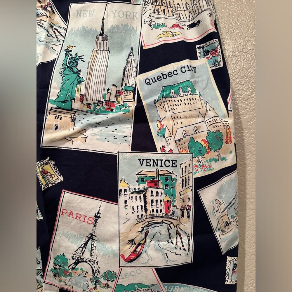 Talbots Postcard Travel Landmarks Print Skirt Navy Blue A-line Pencil Skirt 10p - Picture 6 of 9